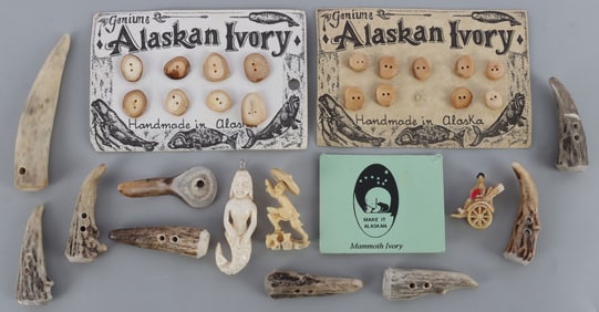 ALASKA MAMMOTH IVORY HORN BUTTONS & FIGURES