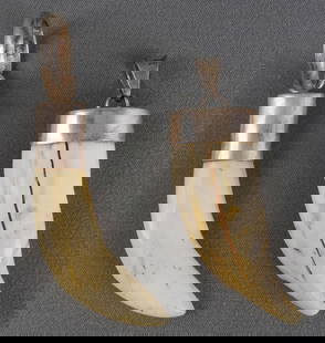 LOT OF 2 BEAR TOOTH SILVER MOUNT PENDANTS: Lot of TWO (2). Sterling silver mountings. Measured along the curve - 2.75 and 2.25 inches. Each is very nice and original. This lot has a reserve.