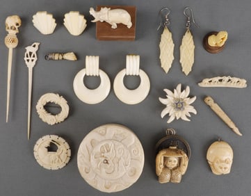ANTIQUE IVORY & BONE EARRING PENDANT FIGURE LOT