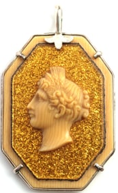 ANTIQUE IVORY STERLING & GOLD DUST FIGURAL PENDANT