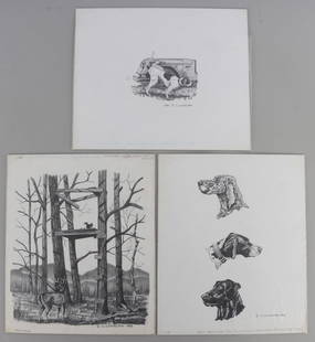 LOT 3 J. LIVINGSTON WILDLIFE ARTIST ORIG DRAWINGS: Lot of THREE (3). Wildlife illustrator for numerous books including Charley Dickey. Original drawing on 10 X 12 inch board, some info about Charley Dickey as well.
