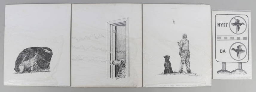 LOT 4 J. LIVINGSTON WILDLIFE ARTIST ORIG DRAWINGS: Lot of FOUR (4) signed and dated drawings from 1989. Well know illustrator for several outdoor sports writer slike Charley Dickey and others. 1 is10 X 6 inches, the others are 12 X 10 inches. This
