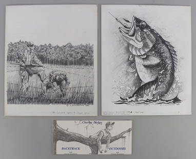 LOT 2 J. LIVINGSTON WILDLIFE ARTIST ORIG DRAWINGS: Lot of TWO (2). Each signed and dated 1989, well known illustrator for sports writers like Charley Dickey. Each measures 10 X 12 inches. Very good, original condition, This lot has a reserve.