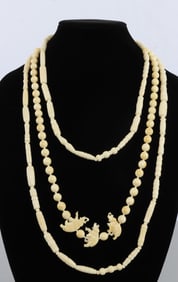 LOT OF 2 LONG ANTIQUE IVORY NECKLACE W ELEPHANTS