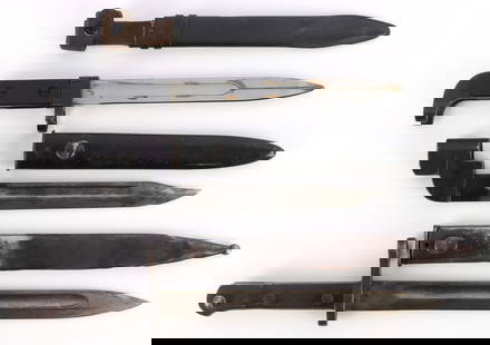 WWII BAYONET LOT BRITISH GERMAN RUSSIA AK: NO9 MK1 British, German Mauser, and Russia AK. All in very good, original condition.