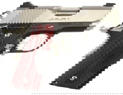 KIMBER CUSTOM SHOP ULTRA CDP II 45 ACP PISTOL: 3-inch carbon steel barrel. Aluminum frame, stainless steel slide. 7-round magazine capacity. 4 pound trigger pull. Crimson trace pressure laser. Likely never fired aside from factory. FFL dealer