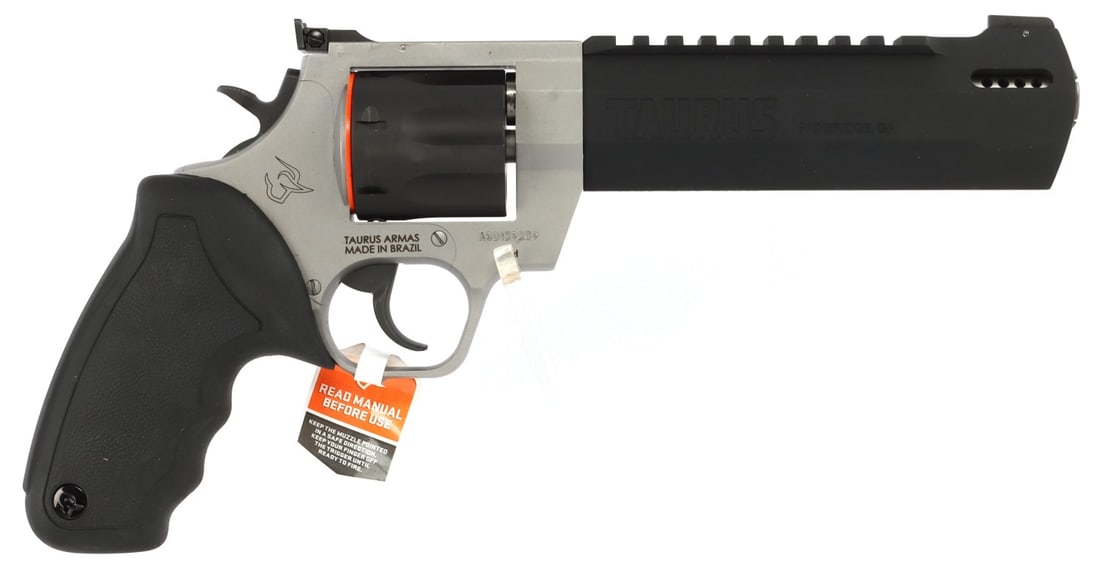 TAURUS RAGING HUNTER .357 MAGNUM REVOLVER NIB: New in box Taurus Raging Hunter DA/SA revolver. Barrel length 6-3/4 inches. Capacity 7 rounds. Picatinny rail mount. Duotone finish. FFL required for transfer. No international shipping. Know your sta