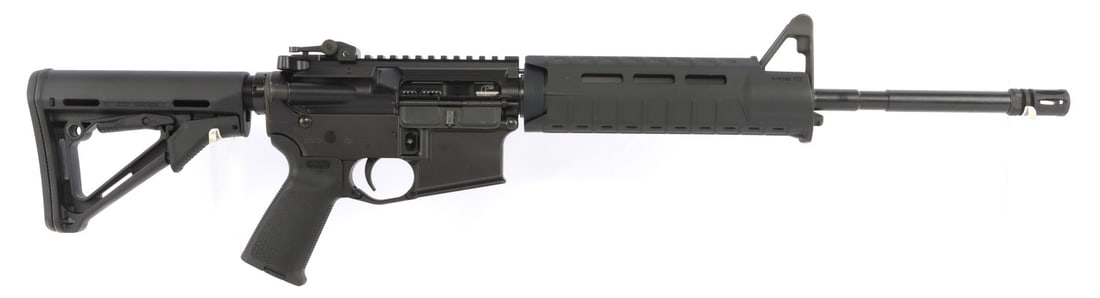 BUSHMASTER M4 PATROLMAN'S MOE AR-15 RIFLE 16IN NIB: New in box Bushmaster M4 Patrolman's MOE AR-15 semi-automatic rifle. Flat top receiver, 16-inch barrel, flip-up sights and A2-style birdcage flash hider. Includes one (1) 30-round magazine. FFL