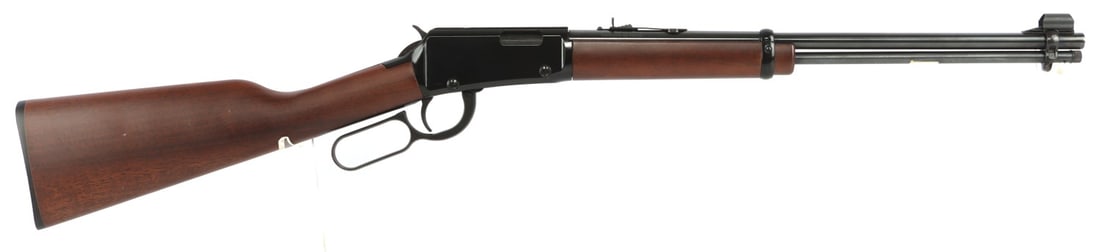 HENRY CLASSIC .22 LEVER ACTION RIMFIRE RIFLE: Henry Model H001 Classic lever action rimfire rifle. 18.5-inch barrel. Adjustable sights. American walnut stock. Made in the USA. Very good condition. Mechanically fine, functions without issue. Bore