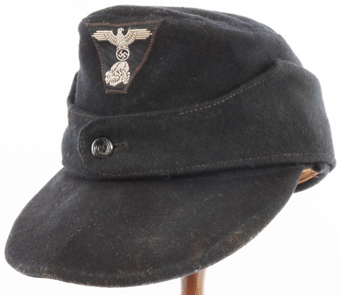 WWII GERMAN REICH WAFFEN SS M43 CAP: In good condition with insignia on front. Does not fluoresce. Marked "SS-BW" on interior.