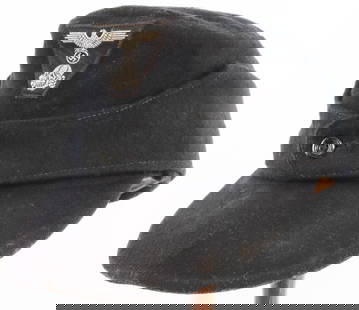 WWII GERMAN REICH WAFFEN SS M43 CAP: In good condition with insignia on front. Does not fluoresce. Marked "SS-BW" on interior.