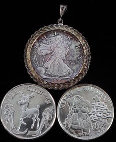 3 .999 FINE 1 OZT OUNCE SILVER ROUNDS 1 A PENDANT