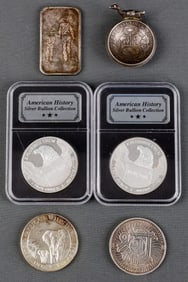 1 PERU COIN ART 1 INGOT & 4 1 OZT SILVER ROUNDS