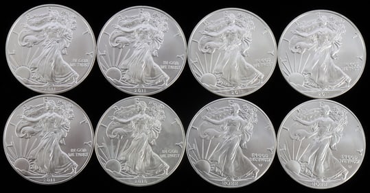 LOT 8 2011 1 OZT OUNCE SILVER AMERICAN EAGLE COINS