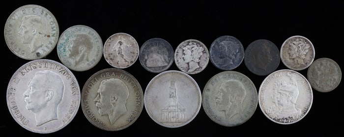 LOT OF 14 EUROPEAN & AMERICAN SILVER COINS