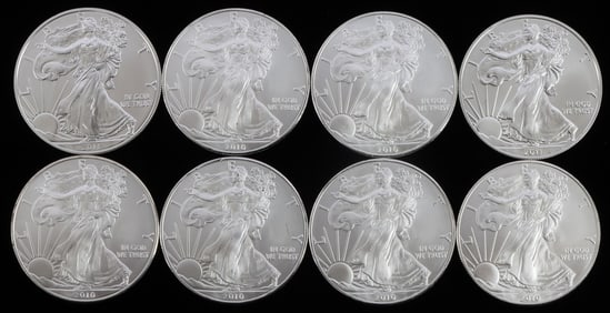 8 ONE OUNCE SILVER AMERICAN EAGLE COINS MIX DATE