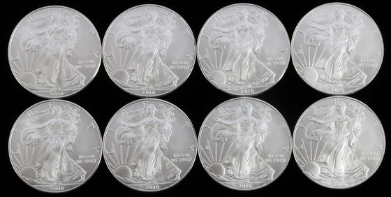 LOT 8 ONE OUNCE 2010 SILVER AMERICAN EAGLE COINS