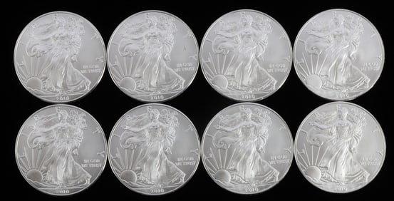 LOT 8 ONE OUNCE 2010 SILVER AMERICAN EAGLE COINS