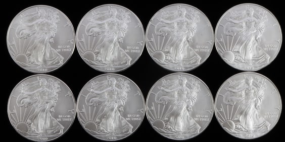 LOT 8 ONE OUNCE 2010 SILVER AMERICAN EAGLE COINS