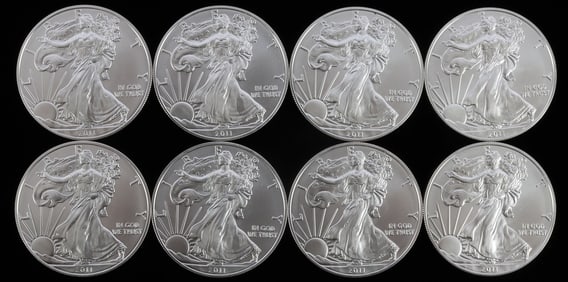 LOT 8 ONE OUNCE 2010 SILVER AMERICAN EAGLE COINS