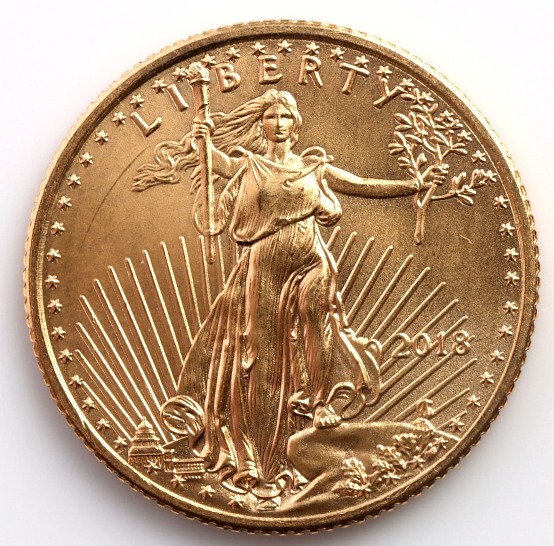 2018 GOLD 1/10 OZT OUNCE AMERICAN EAGLE BU COIN: BU. This lot reserves at melt.