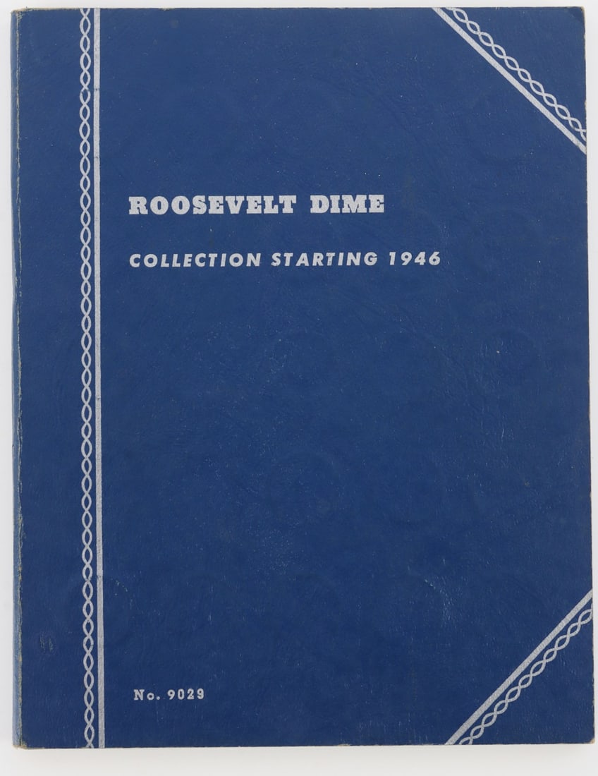 BOOKLET OF 53 SILVER ROOSEVELT DIME COINS: Lot of FIFTY-THREE (53). Also included are Barber dimes. Dates start at 1946. Variety of condition. This lot has a reserve.
