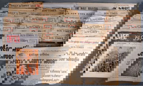25 CHICAGO NEWSPAPER COLLECTION WWII MOON KENNEDY