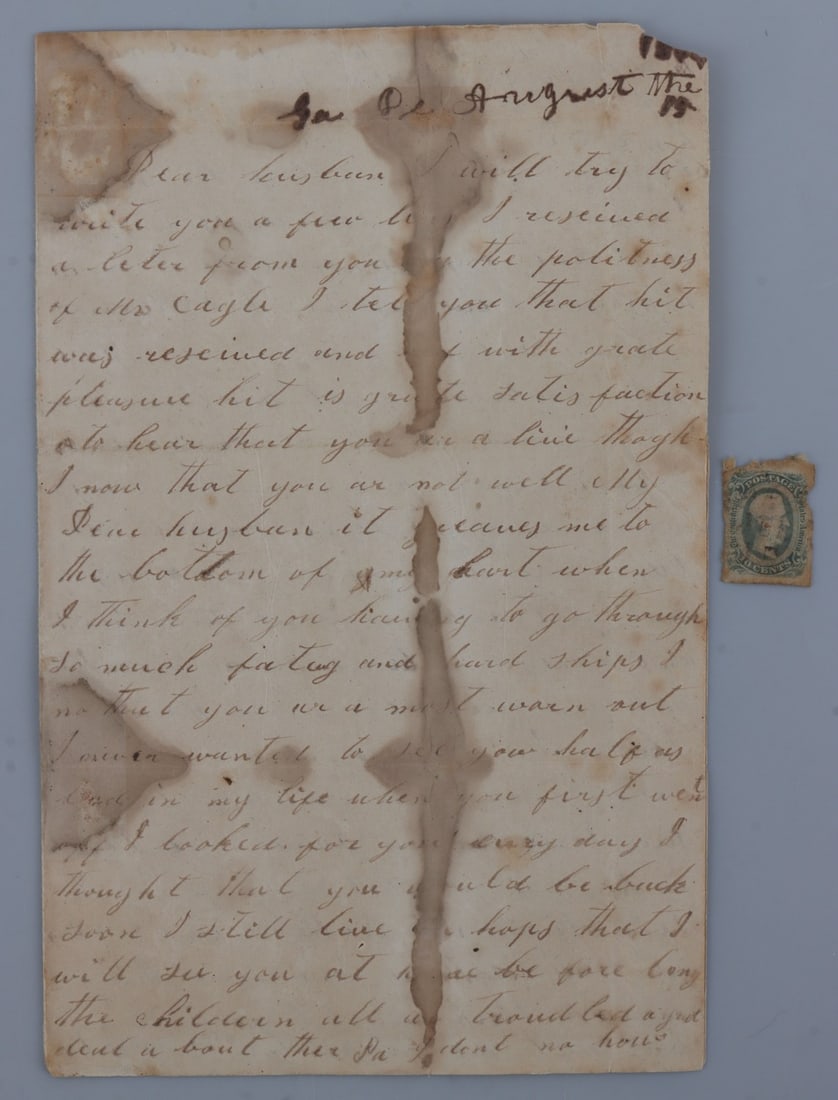 CONFEDERATE LETTER W CSA STAMP HUNTING NEGROES: The stamp was affixed to upper left of letter. Late war letter, talks of the threat of the" Yankey" and the hunting of the "Negroes".
