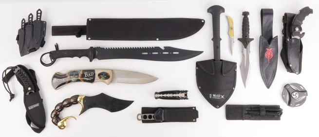 LARGE LOT 12 TACTICAL BLADES MASTER CUTLERY ETC