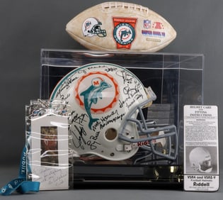 DOLPHINS 1972 PERFECT SEASON HELMET SIGNED & BALL