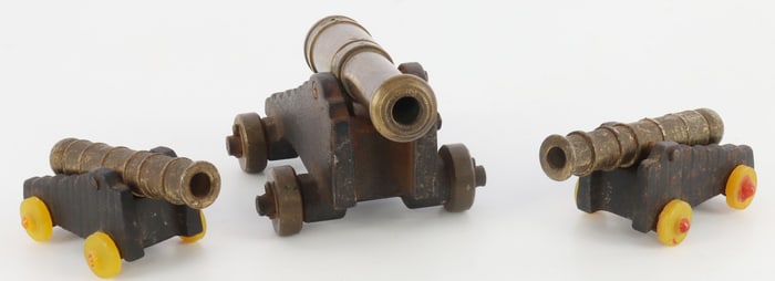LOT OF 3 SMALL BRONZE TOY CANNON MODELS