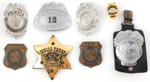 LOT OF 8 COLLECTION OF VARIOUS BADGES WELLS FARGO