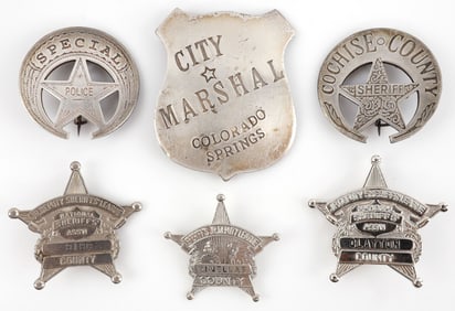 LOT OF 6 OBSOLETE POLICE SHERIFF & MARSHALL BADGES