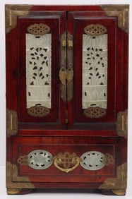 CHINESE JADE INLAY 5 DRAWER JEWELRY BOX