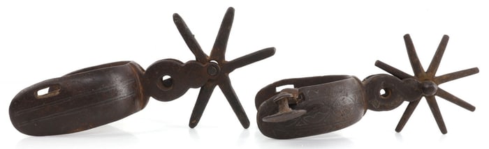 19TH CENTURY SILVER INLAID MEXICAN CHARRO SPURS