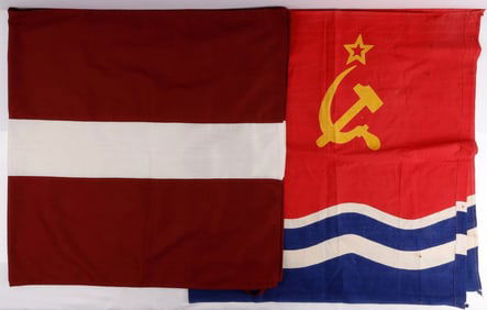 2 ORIGINAL COTTON LATVIAN STATE FLAGS SOVIET USSR