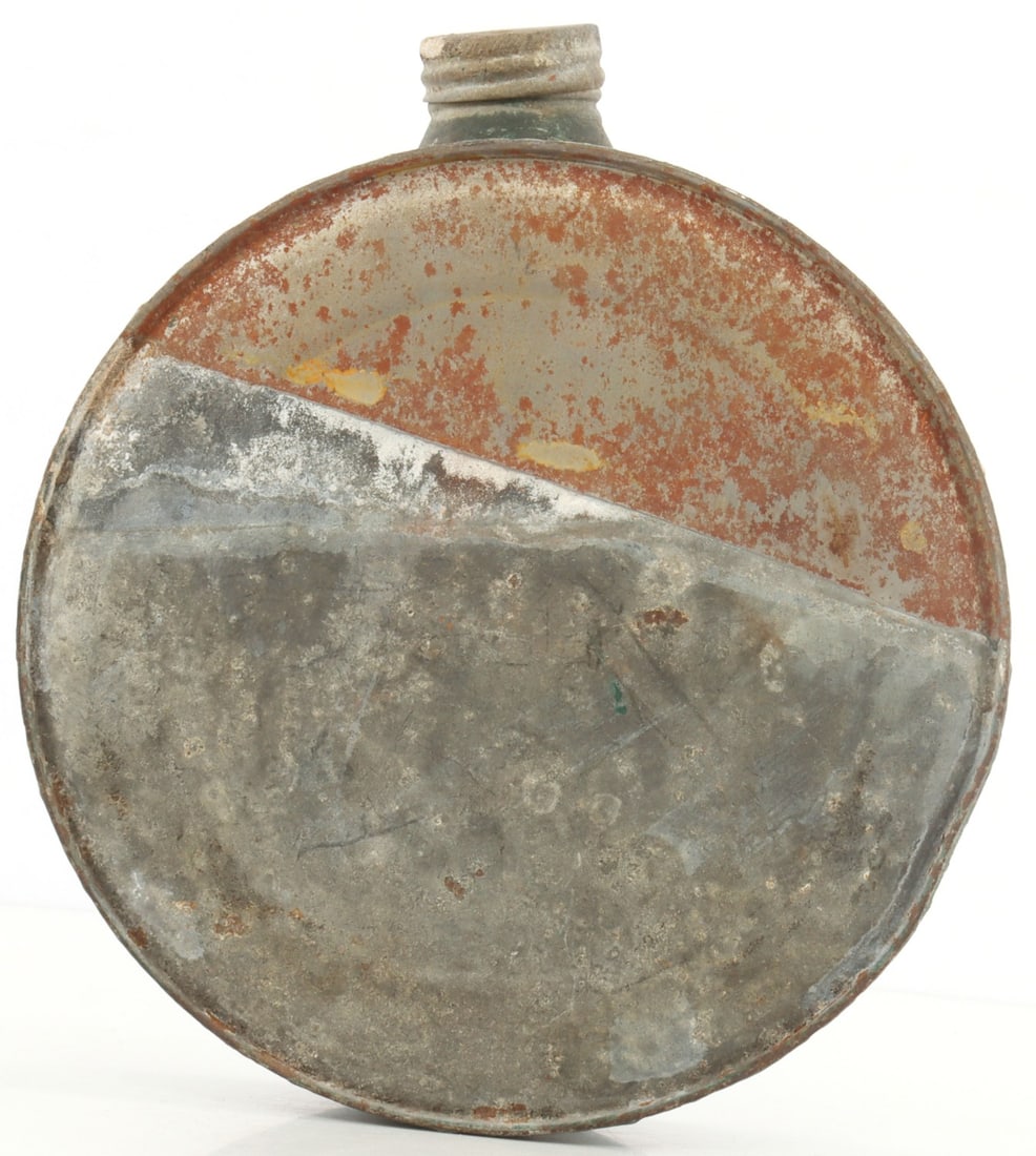 19TH CENTURY TIN CANTEEN FLASK: No maker's marks Shows evidence of water exposure, with a partial rust line. Good, original condition.