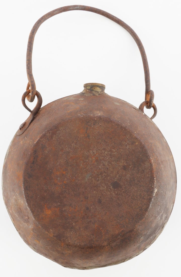 19TH CENTURY BEAR GREASE OR LARD CANTEEN FLASK: Canteen for carrying either bear grease or lard, primarily in frontier environments. These were commonly used, when full, as a trade good and bear grease was in high demand as an anti-baldness ointmen
