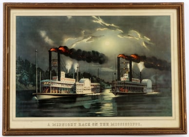 MIDNIGHT RACE ON THE MISSISSIPPI CURRIER & IVES