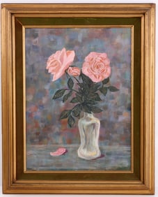 VINTAGE BERT JOHO STYLE FALLEN ROSE PEDAL PAINTING