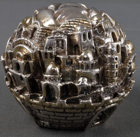 SAM PHILIPE SIGNED 925 STERLING GLOBE OF JERUSALEM