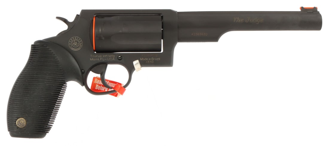 TAURUS THE JUDGE .45 COLT .410 BORE REVOLVER NIB: New in box Taurus Judge. Unfired. Requires FFL for transfer. No international shipping. Know your state laws before bidding. Caliber: 45 Colt, 410 bore . Serial number: KZ369430 . Model number: 2-4410