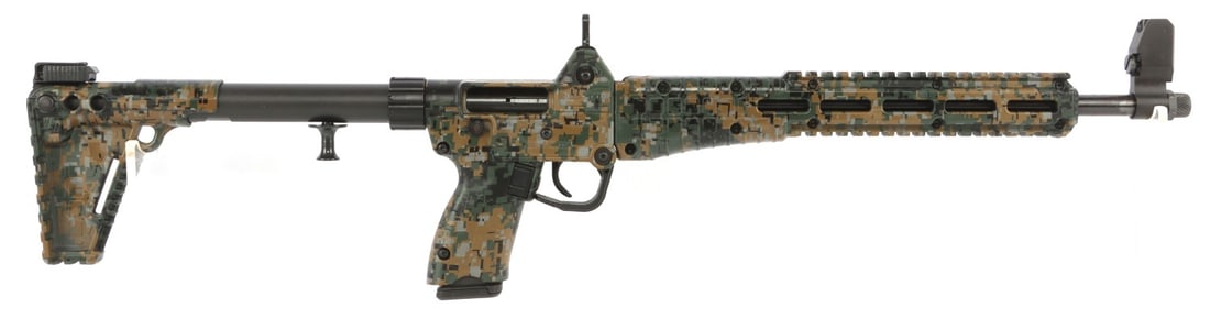 KELTEC SUB 2000 9MM WOODLAND CAMO FOLDING CARBINE: New in box. KelTec Sub2000 semi-automatic folding carbine. Woodland digital camo finish by Tiger Stripe Products. Includes one (1) 17-round PMAG GL9 magazine. FFL required for transfer. No internation