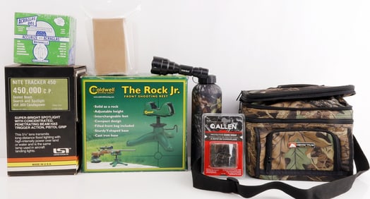 LOT OF ASSORTED HUNTING & FIREARM ACCESORIES