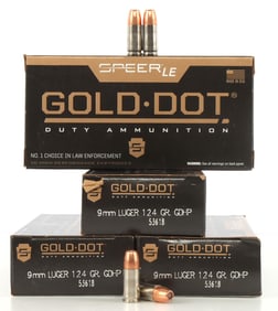 200 ROUNDS 9MM LUGER 124 GRAIN SPEER GOLD DOT AMMO