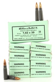 180 ROUNDS 7.62X39 124GR FMJ SELLIER & BELLOT AMMO