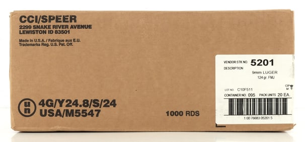 CCI SPEER 1000 ROUNDS 9MM LUGER 124 GR. AMMUNITION