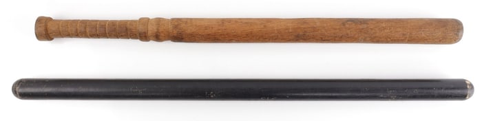 2 ANTIQUE WOOD POLICE SECURITY BATON LOT