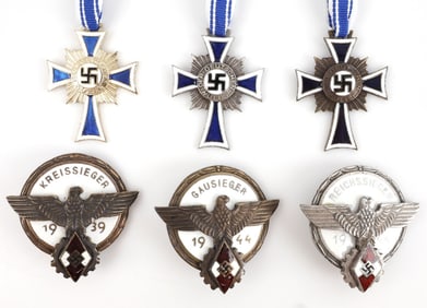 LOT OF 6 WWII THIRD REICH BADGE & MEDALS HJ ETC