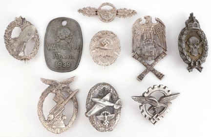 LOT OF 9 WWII GERMAN THIRD REICH BADGES & MEDALS
